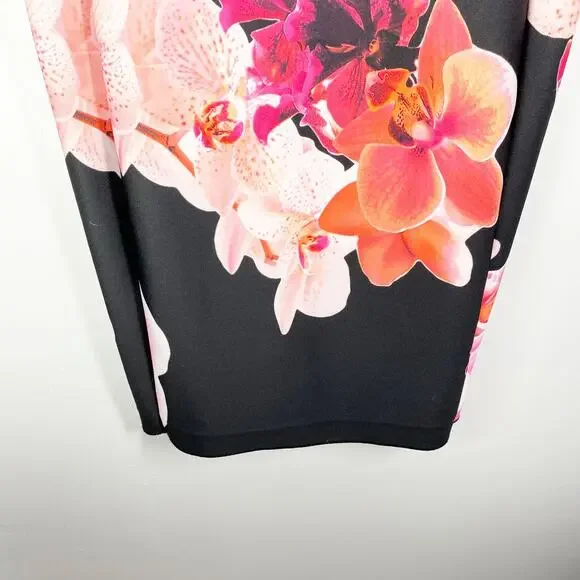 Calvin Klein Floral Dress Fitted Black Scuba Sleeveless Womens Size 10 - Picture 6 of 9
